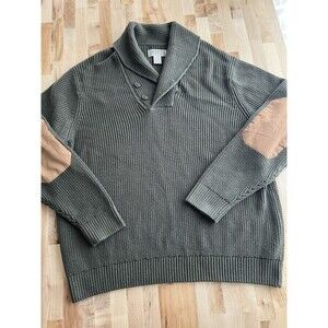 Duluth Trading Brigadier Shawl Collar Sweater Cotton Wool Blend Army Green 2XL